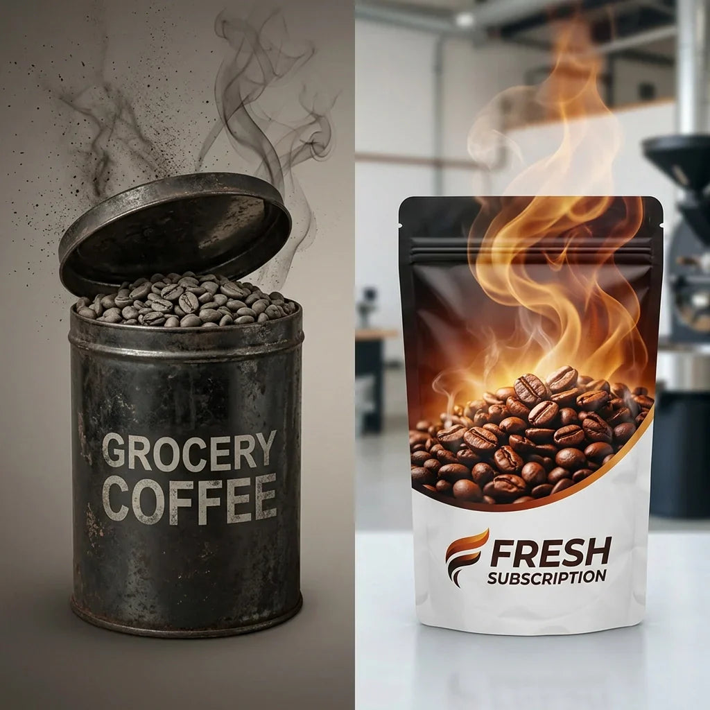 Fresh roasted coffee beans from Grenade Coffee — small-batch, veteran-owned, roasted to order for peak flavor and polyphenol content.