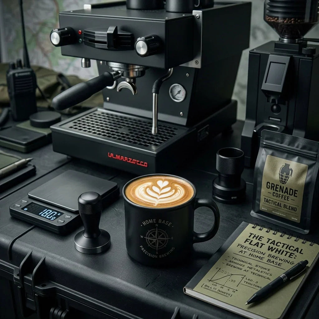 Tactical flat white with double ristretto espresso and silky microfoam — Grenade Coffee brewing guide