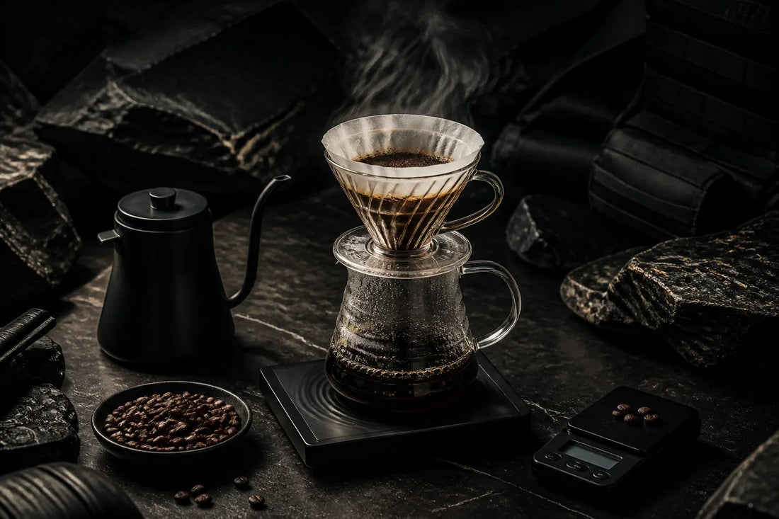 Paper filter pour-over coffee brewing setup with Grenade Coffee Jungle Recon Costa Rica single-origin beans