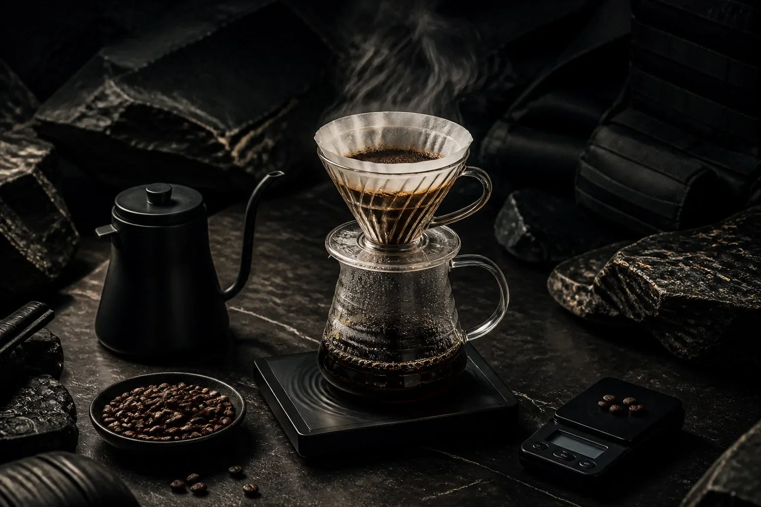 Paper filter pour-over coffee brewing setup with Grenade Coffee Jungle Recon Costa Rica single-origin beans