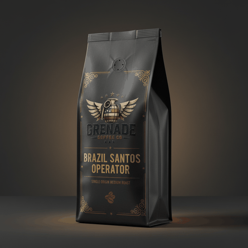 Bag of Brazil Santos single origin medium roast coffee with chocolate and caramel notes