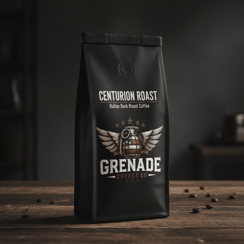 Bag of Centurion Italian dark roast coffee with dark chocolate and smoky notes