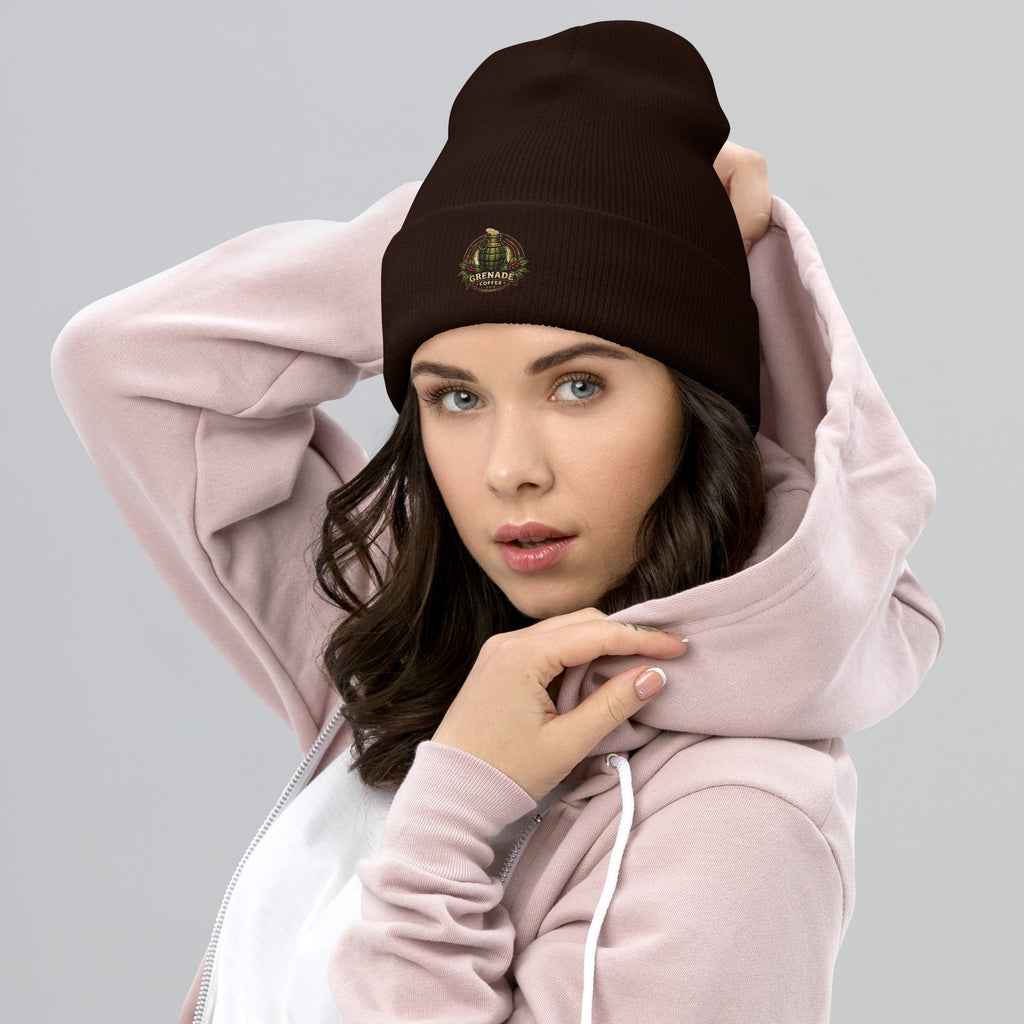 Unisex cuffed beanie winter hat made of 100% hypoallergenic turbo acrylic by Grenade Coffee