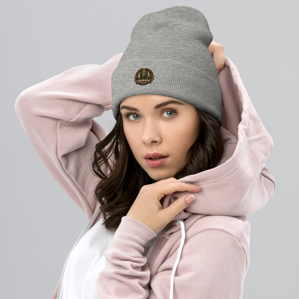 Cuffed beanie in neutral color made of 100% Turbo Acrylic, unisex winter hat from Grenade Coffee
