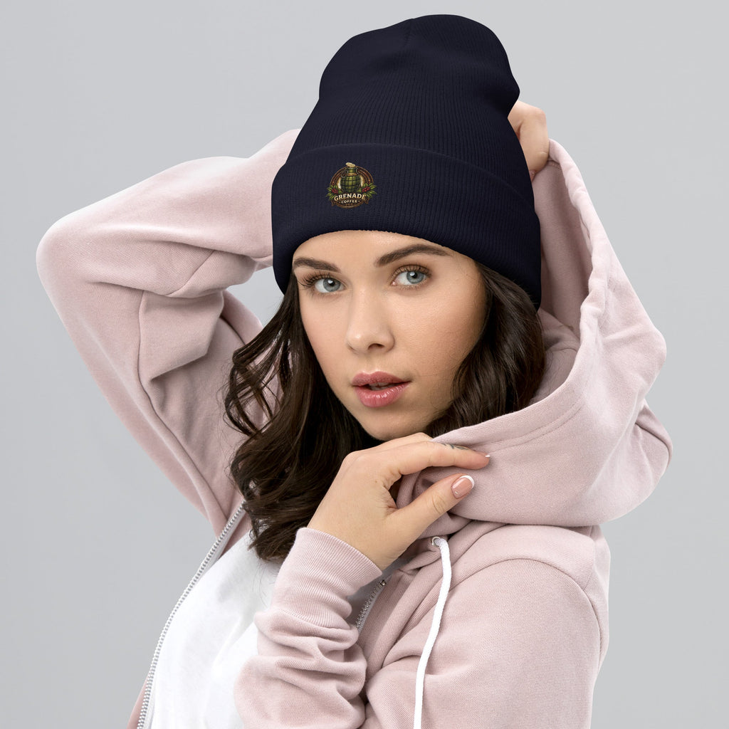 Snug unisex cuffed beanie winter hat made of 100% turbo acrylic by Grenade Coffee