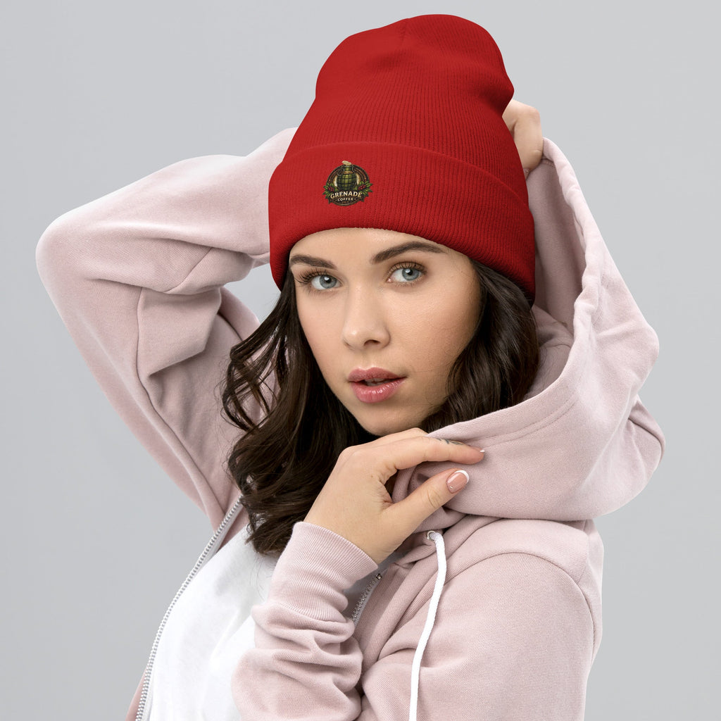 Unisex cuffed beanie winter hat made of 100% turbo acrylic by Grenade Coffee