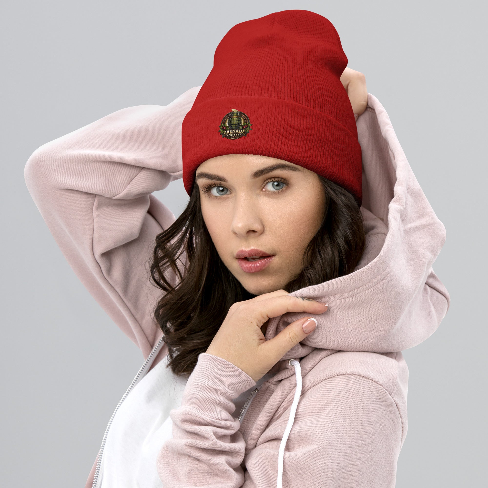 Unisex cuffed beanie winter hat made of 100% turbo acrylic by Grenade Coffee
