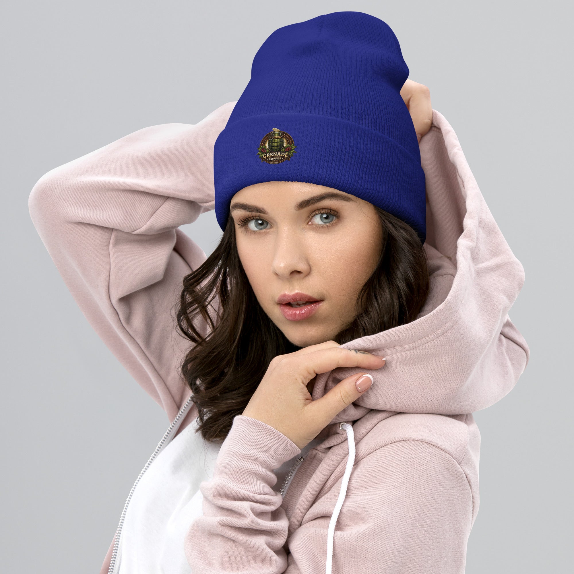 Unisex cuffed beanie made of 100% turbo acrylic, hypoallergenic winter hat by Grenade Coffee