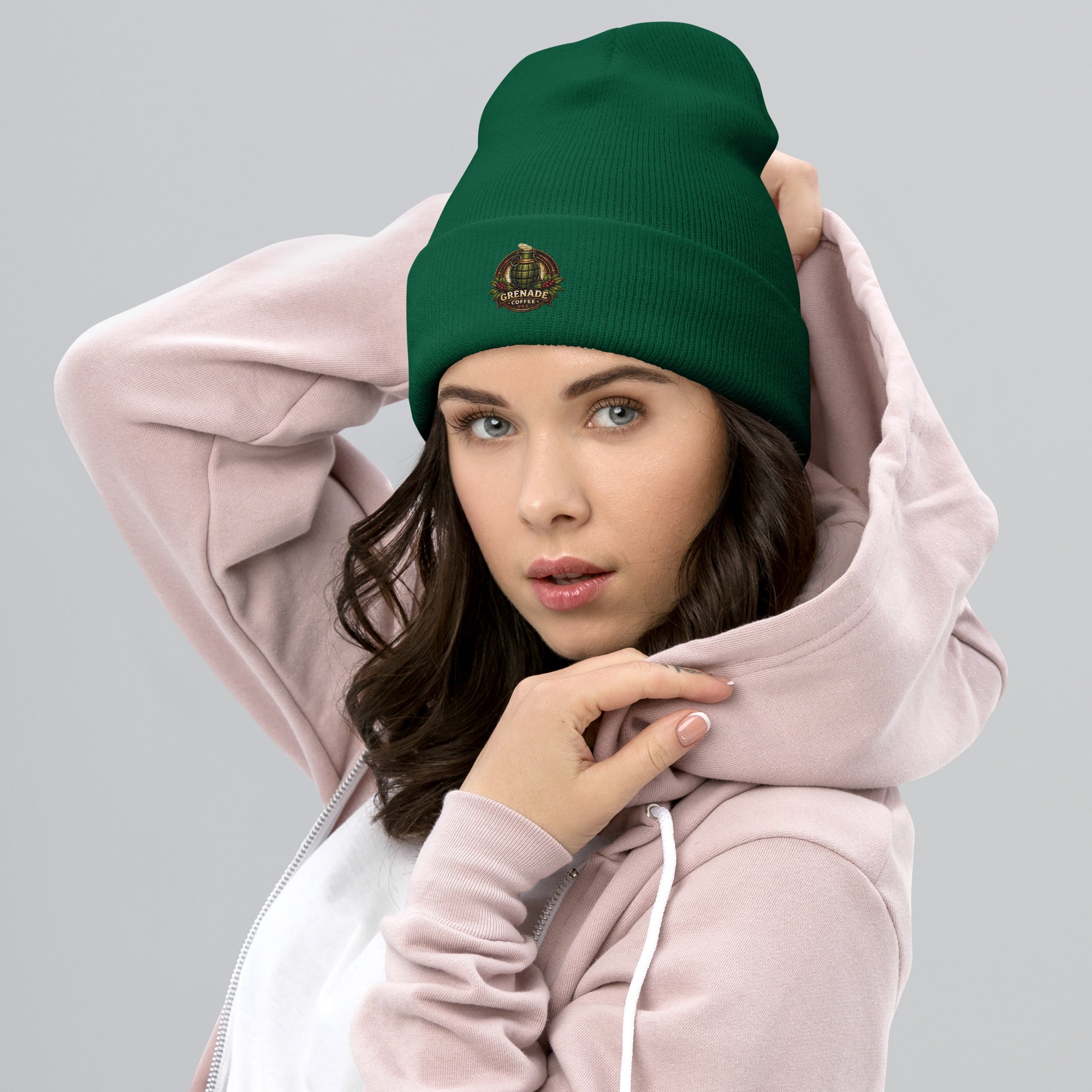 Unisex cuffed beanie made of 100% Turbo Acrylic, hypoallergenic winter hat from Grenade Coffee