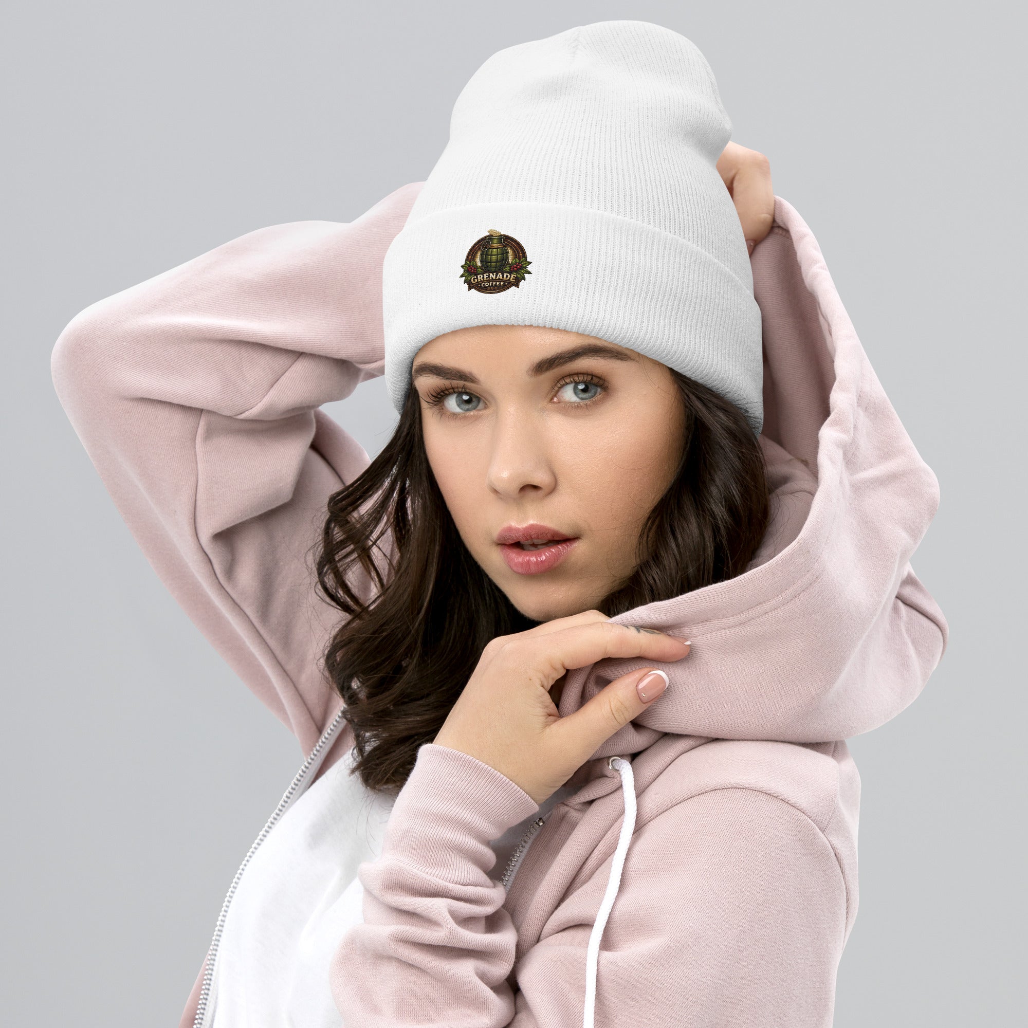 Unisex cuffed beanie made of 100% Turbo Acrylic, hypoallergenic winter hat by Grenade Coffee