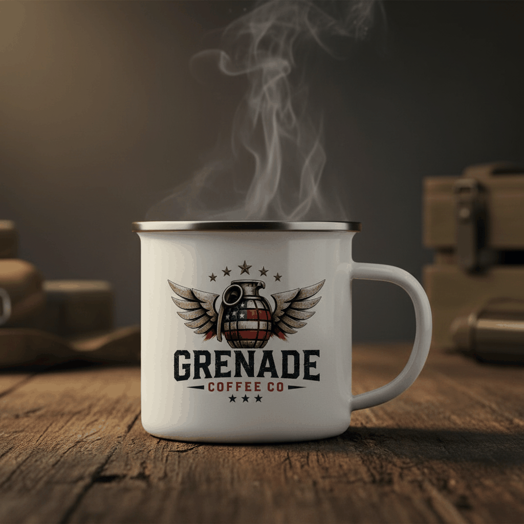White enamel mug with silver rim for camping and hiking, lightweight and durable