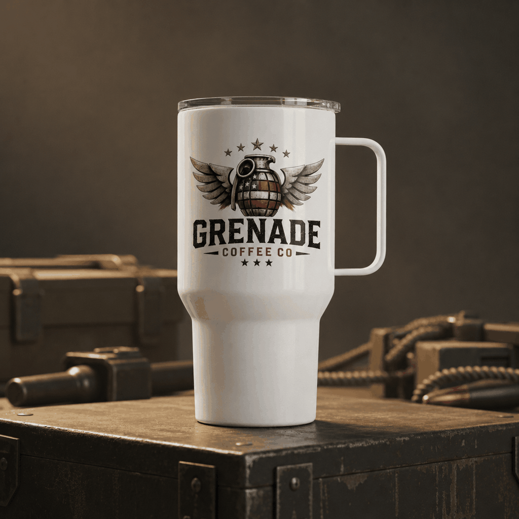Stainless steel travel mug with handle and spill-proof lid for on-the-go use