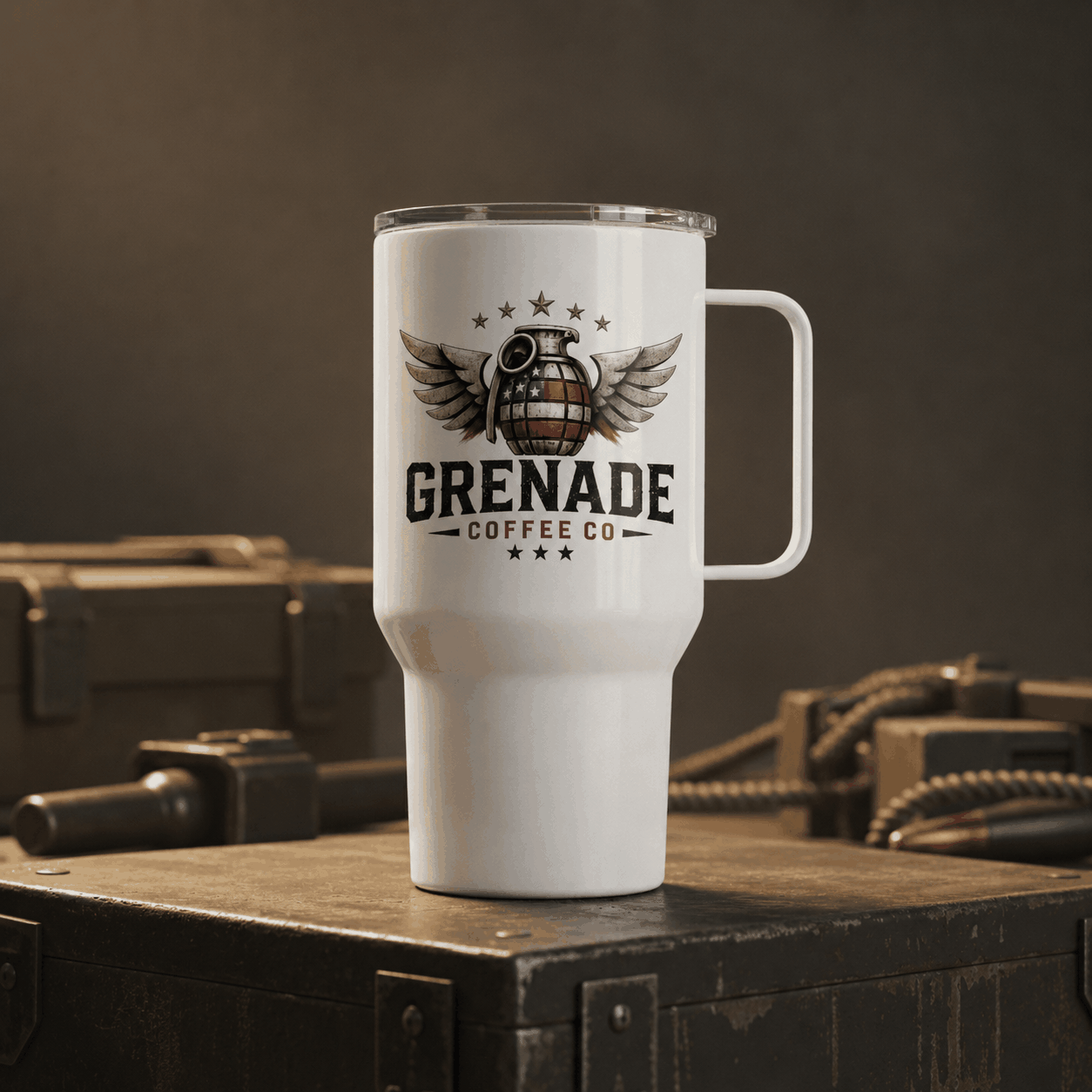 Stainless steel travel mug with handle and spill-proof lid for on-the-go use
