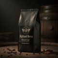 Highland Recon Whiskey Barrel Aged Guatemalan coffee bag with oak, vanilla, dark chocolate tasting notes