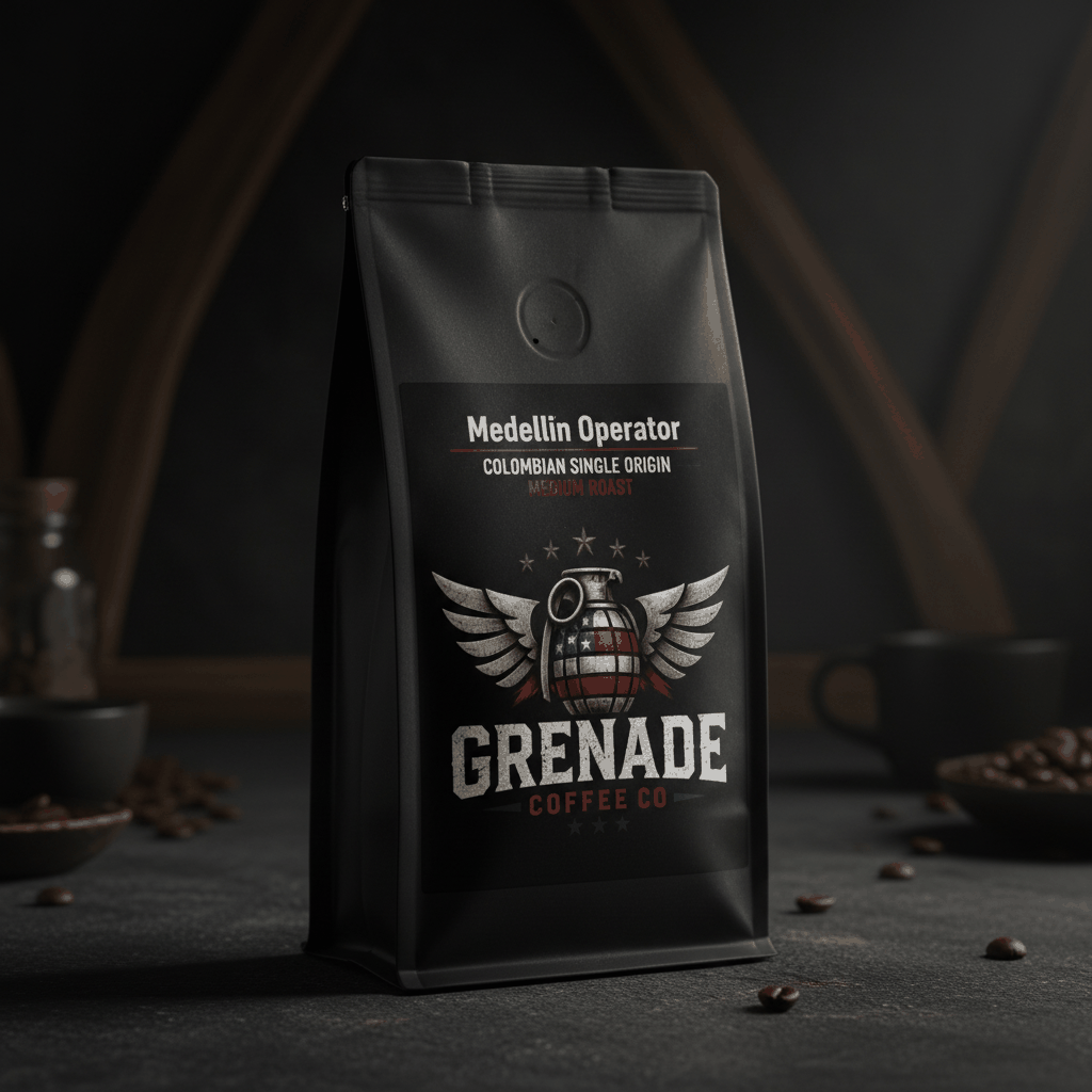 Bag of Medellín Operator Colombian single origin medium roast coffee with chocolate and caramel tasting notes