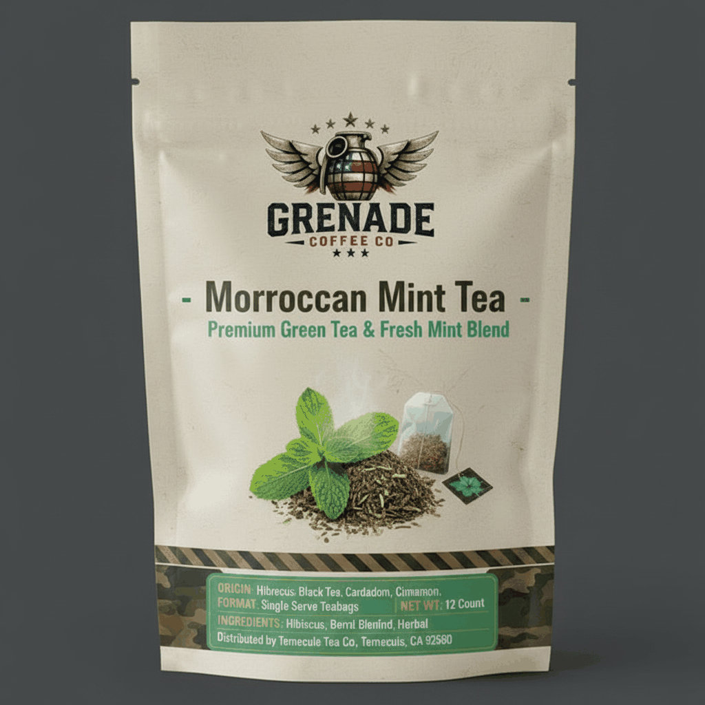 Moroccan Mint Tea loose leaf blend with green tea and dried mint leaves by Grenade Coffee