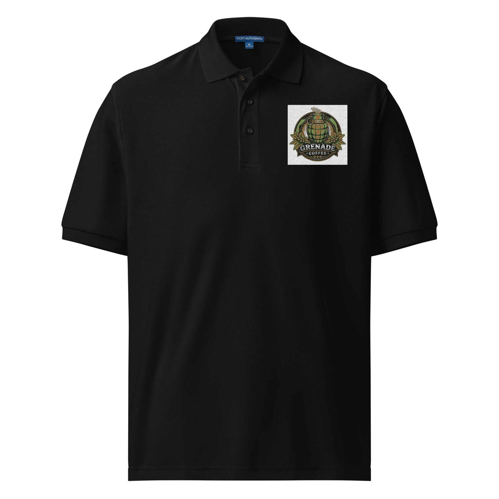Men's Premium Polo by Grenade Coffee with embroidered logo, classic fit, and durable fabric blend