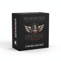 Box of 12 single serve coffee capsules with light, medium, and dark roasts from Grenade Coffee