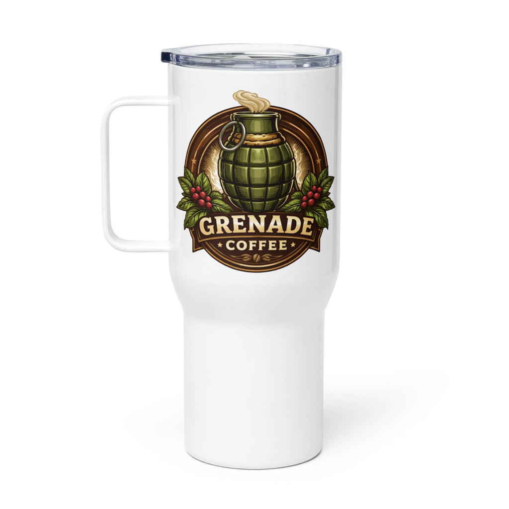 Stainless steel insulated travel mug with handle and spill-proof lid for commuting and adventure