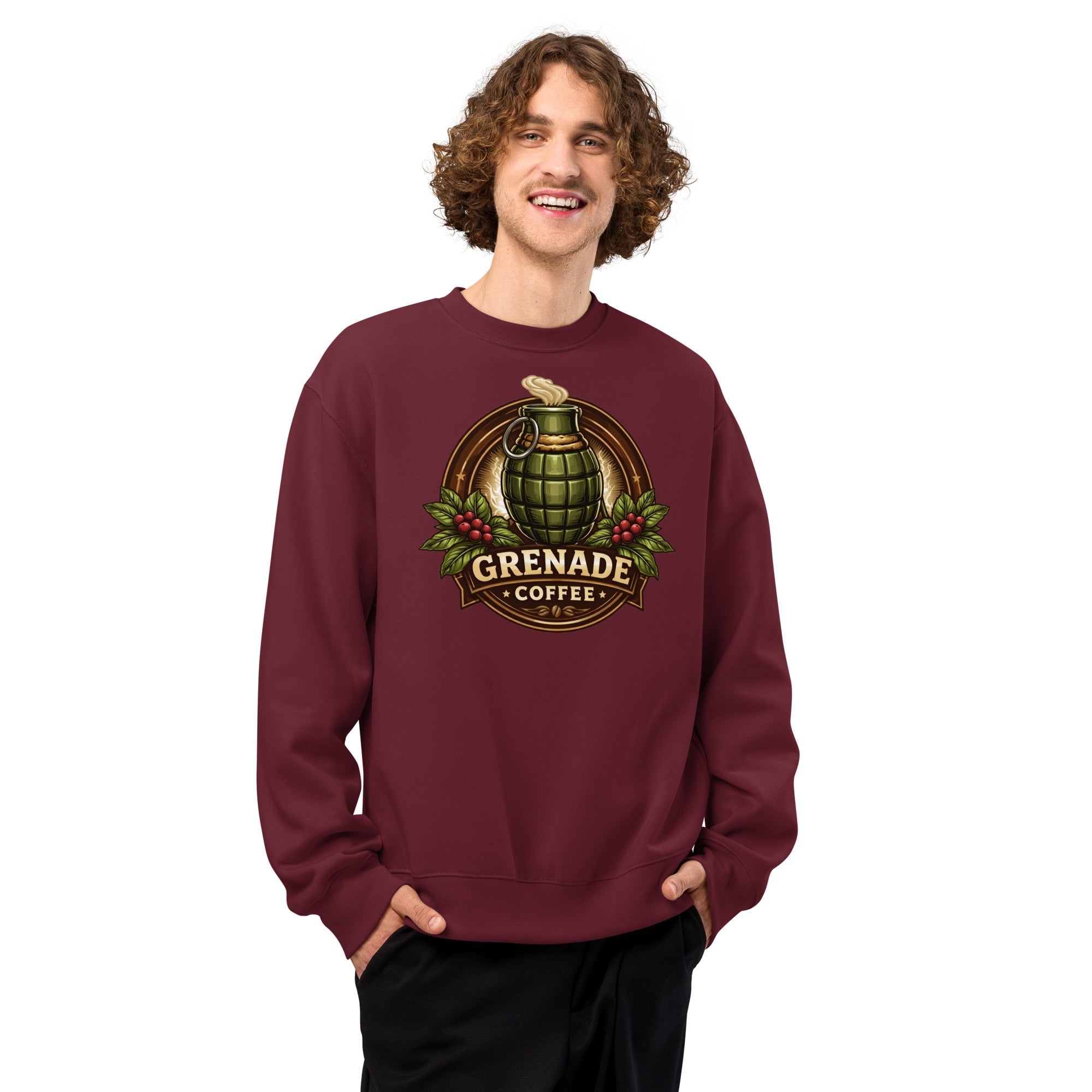 Oversized heavyweight sweatshirt in fleece fabric with relaxed unisex fit and dropped sleeves