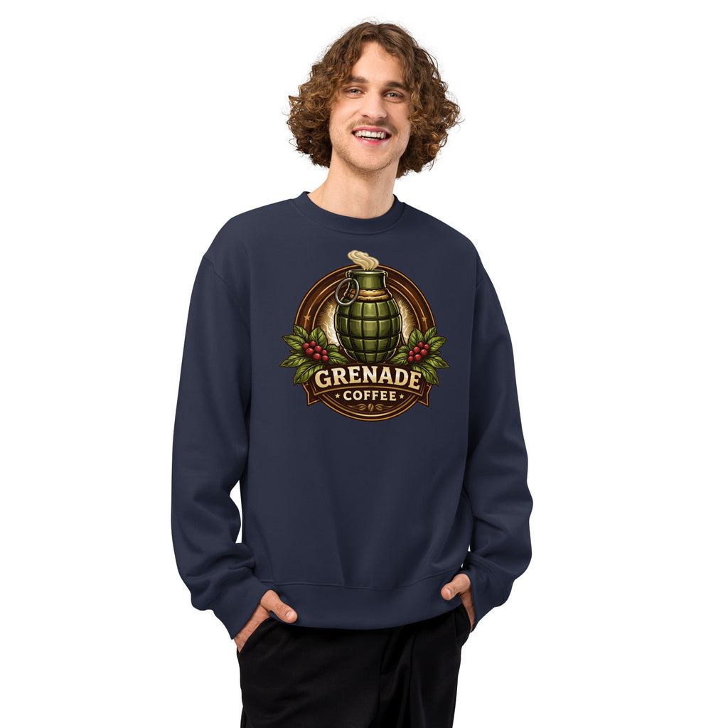 Oversized heavyweight sweatshirt in unisex fit with soft fleece interior and relaxed, dropped sleeves