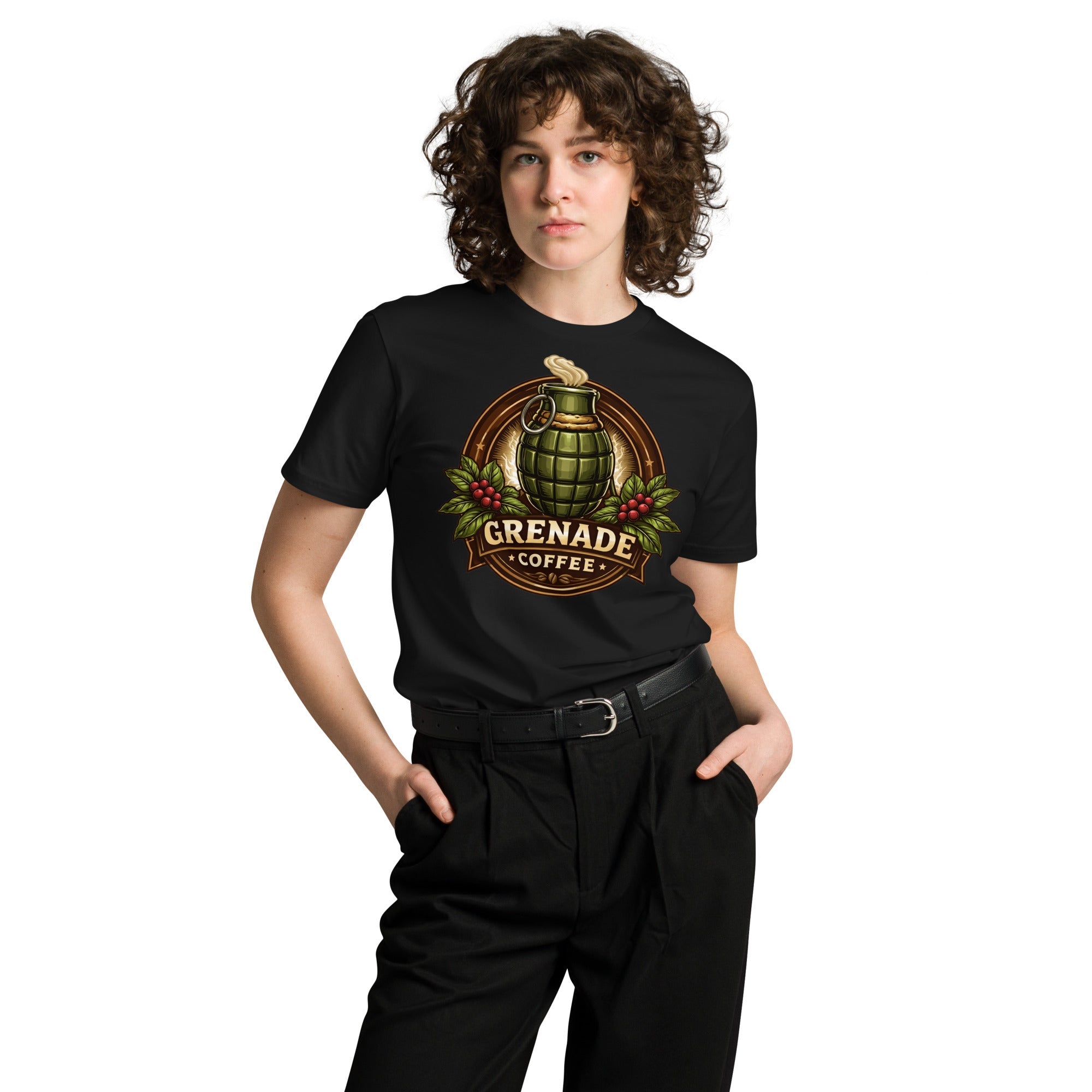 Unisex premium t-shirt in combed cotton with crew neck and regular fit by Grenade Coffee