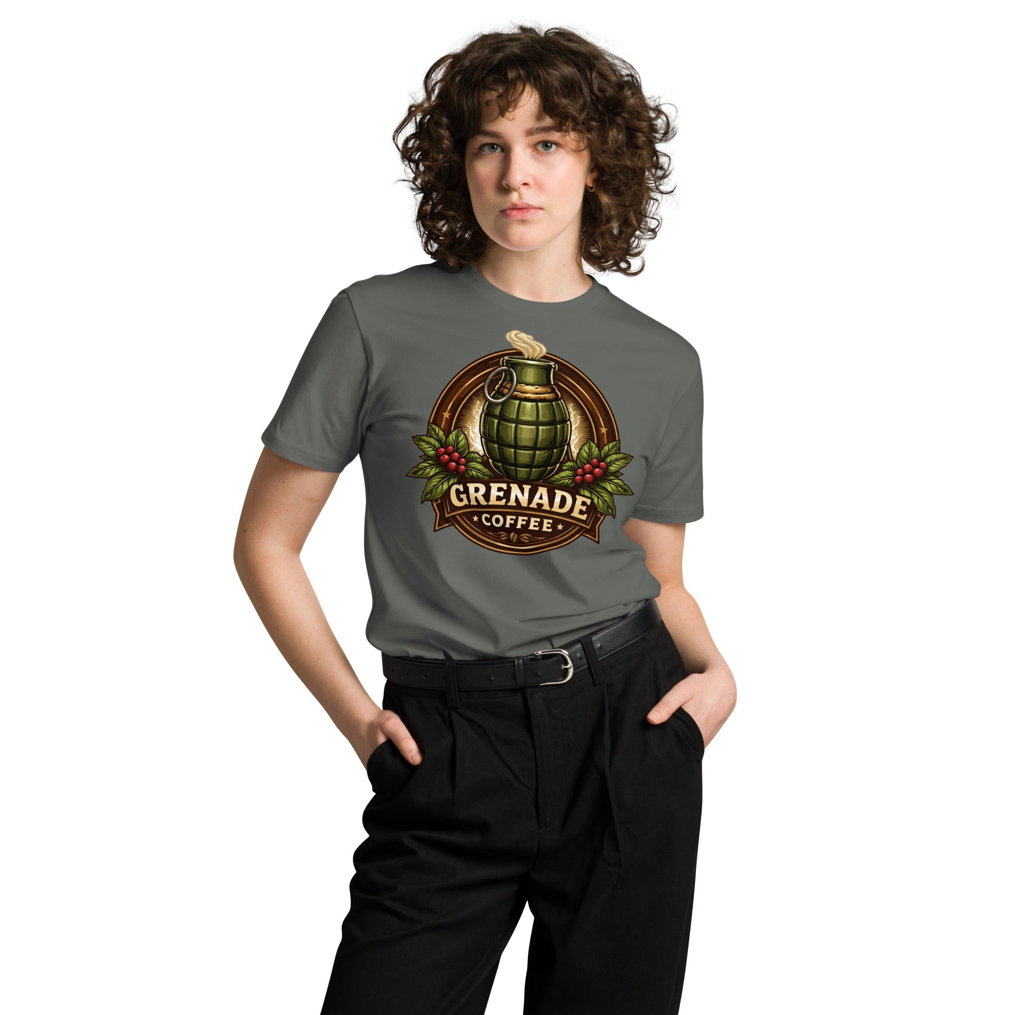 Unisex premium t-shirt made of 100% combed cotton with crew neck and regular fit from Grenade Coffee