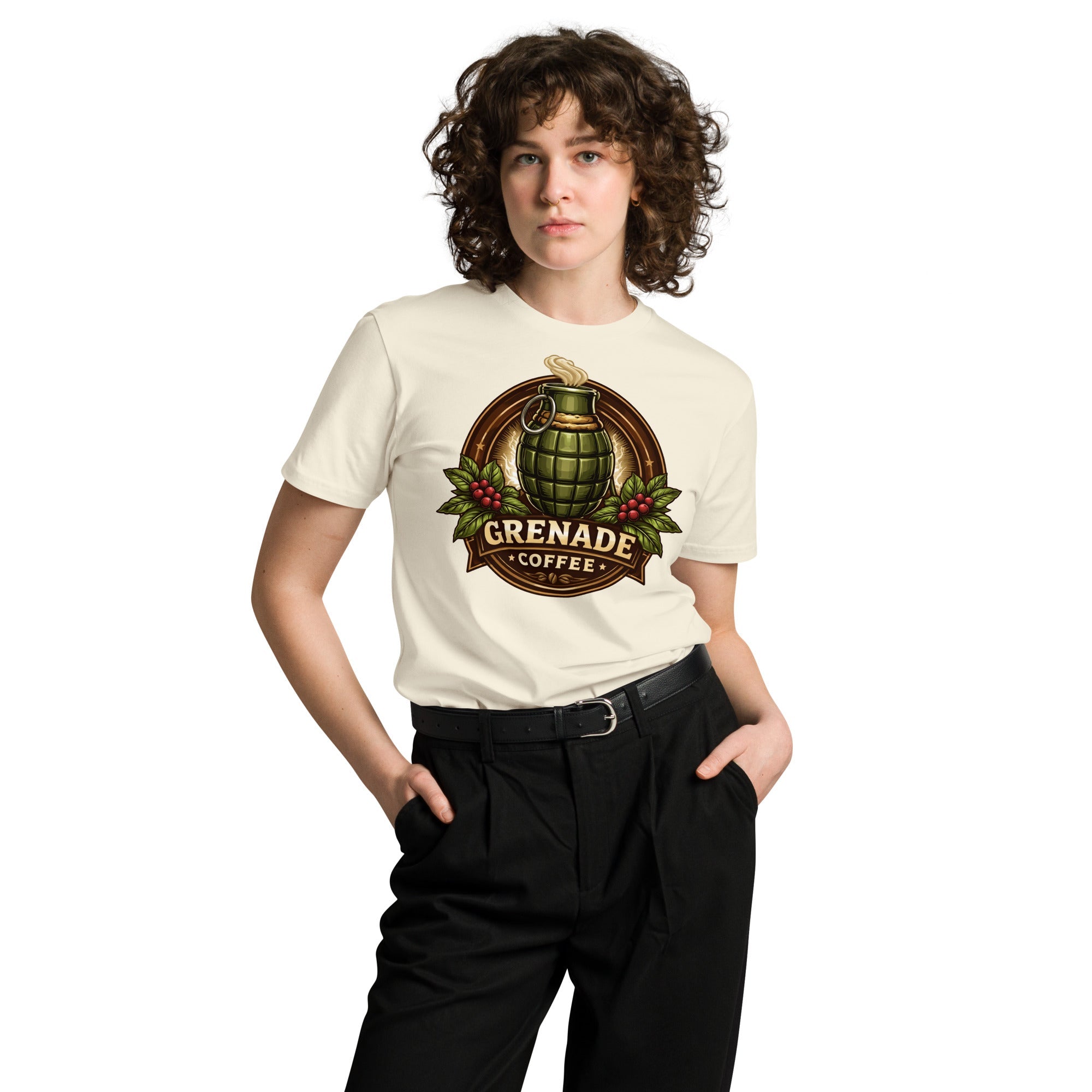 Unisex premium t-shirt made of 100% combed cotton with crew neck and regular fit by Grenade Coffee