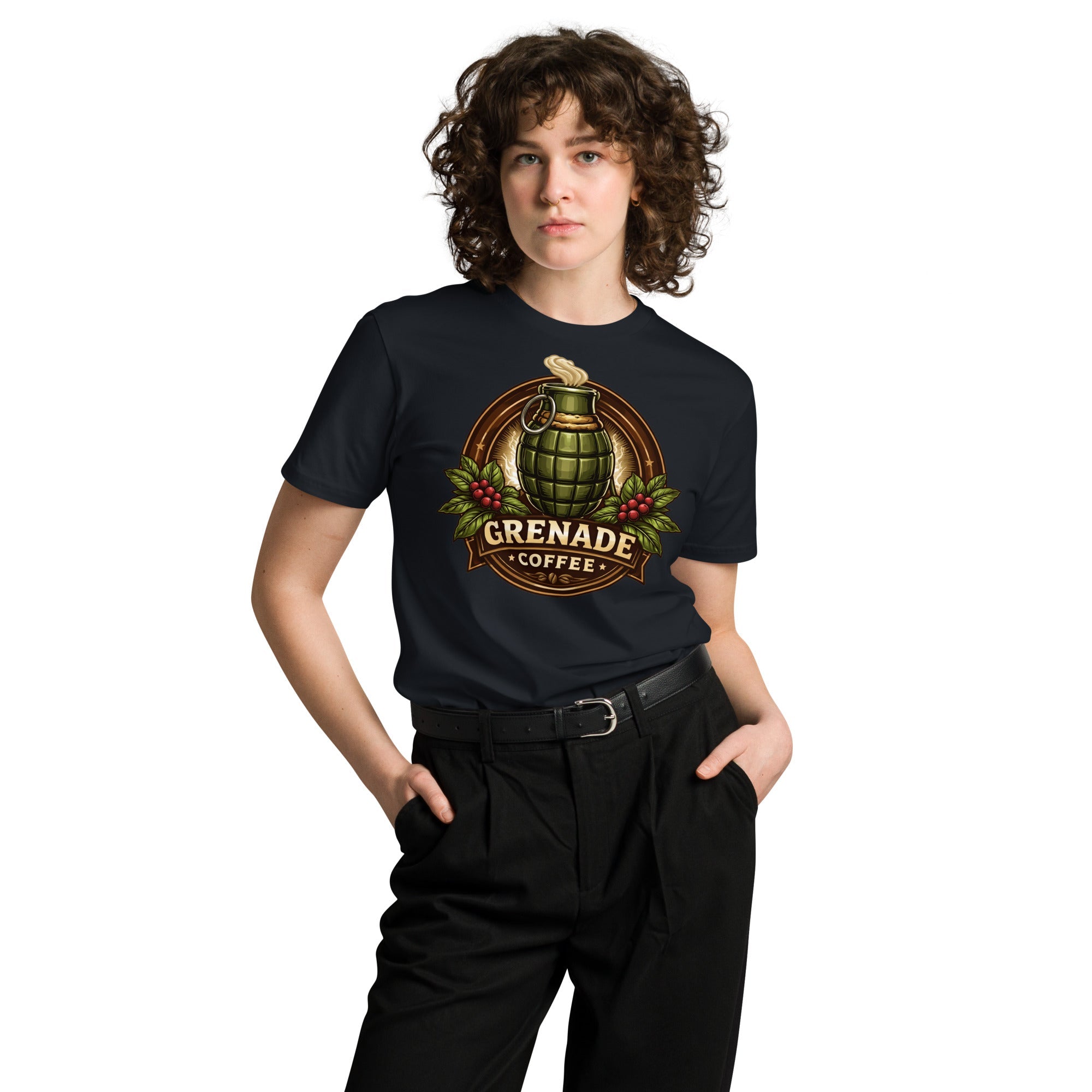 Unisex premium t-shirt 100% combed cotton crew neck regular fit Grenade Coffee