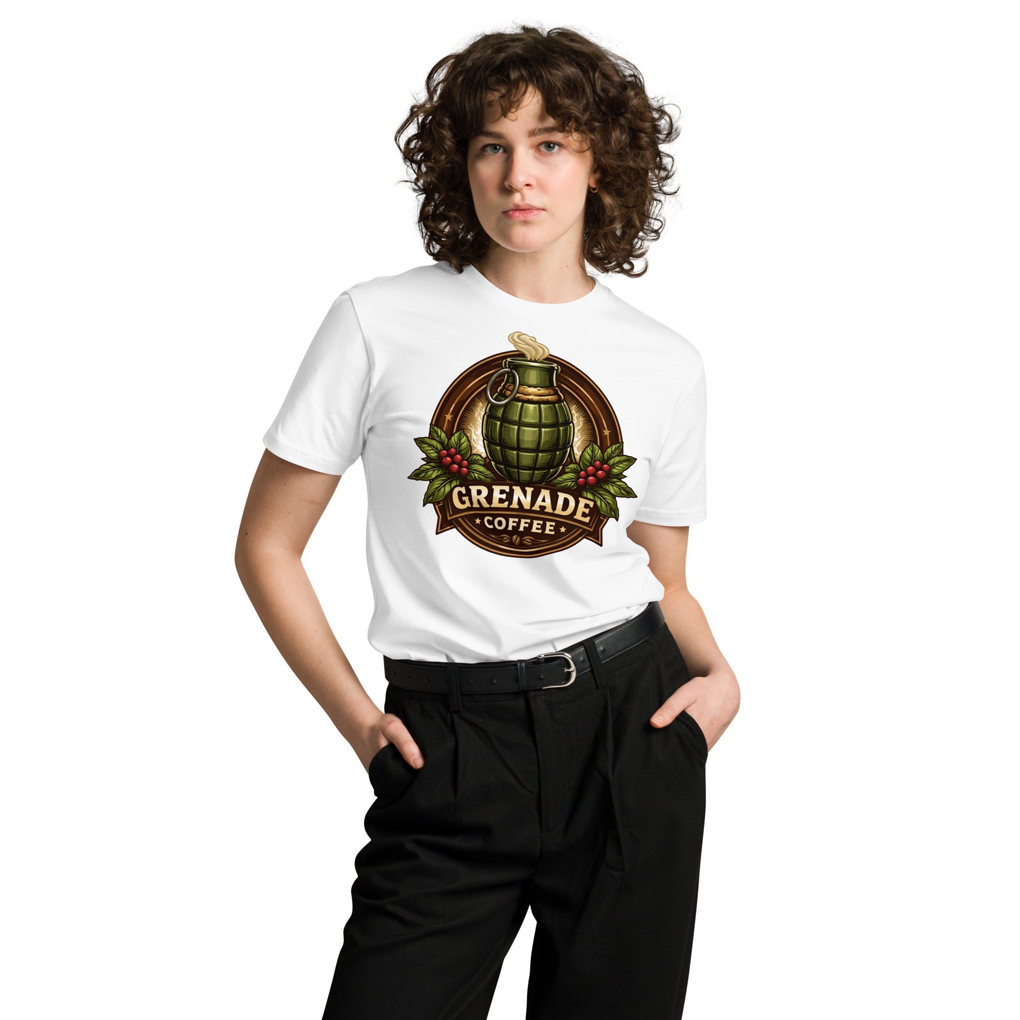 Unisex premium t-shirt made of 100% combed cotton with regular fit and crew neck, Grenade Coffee brand